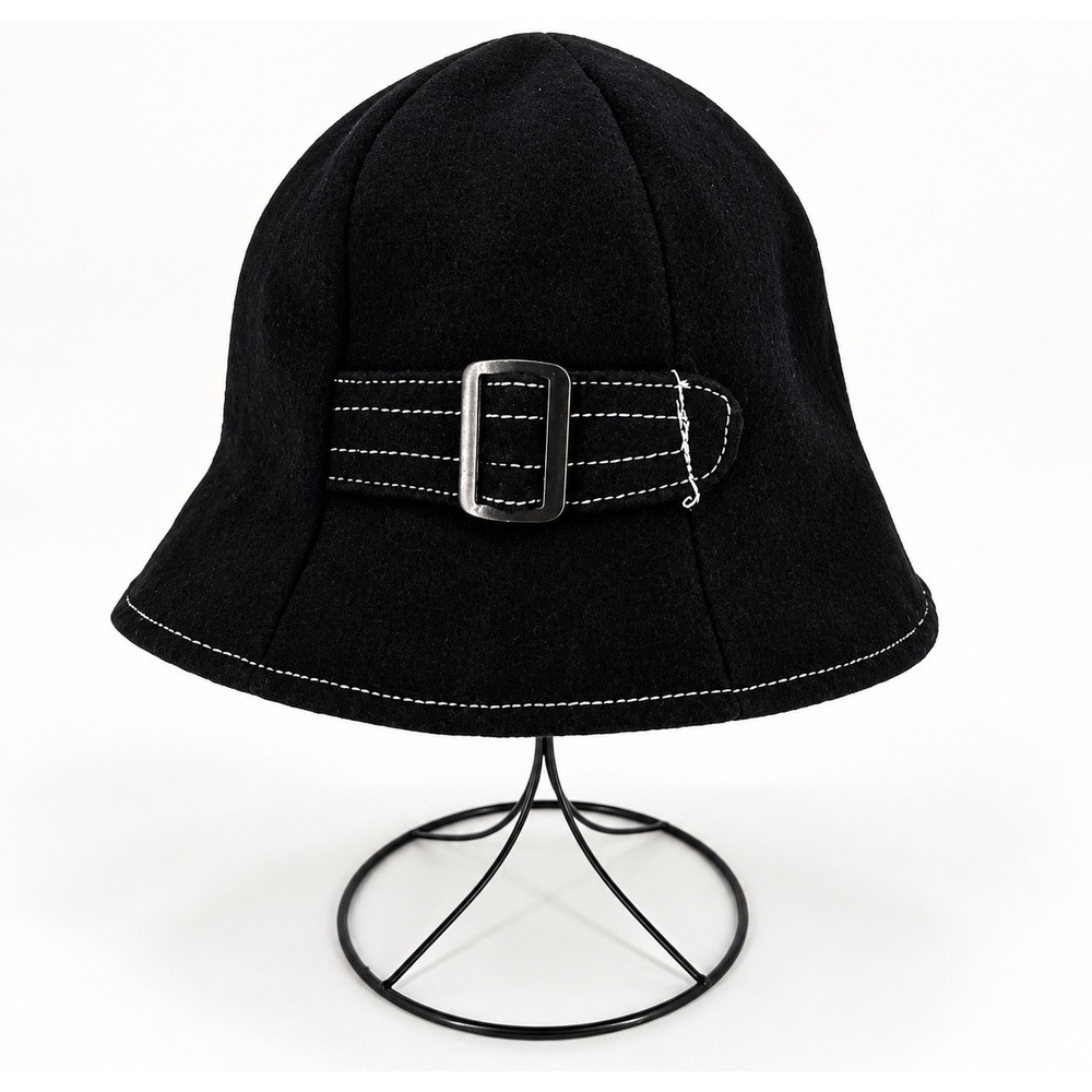 Vintage Cloche Bucket Hat Women 57cm Black Wool Buckle Y2K Aesthetic